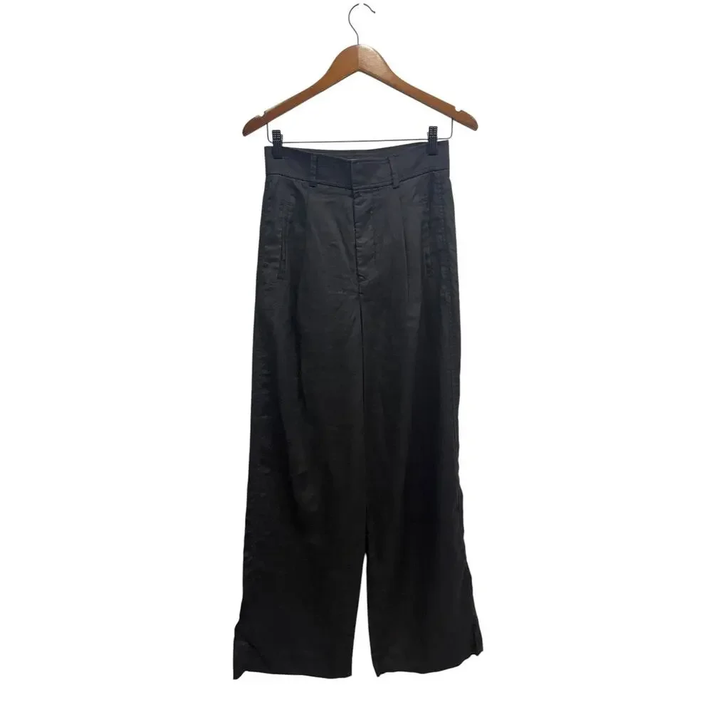 Everlane The Linen Way-High Wide Leg Drape Pants in Black size 2